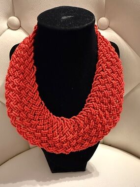Chunky Coral Beaded Statement Necklace